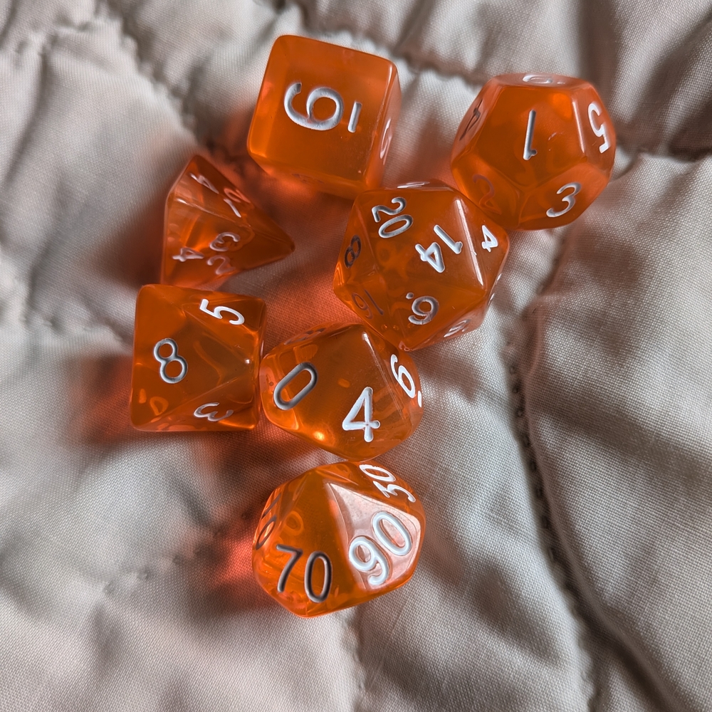 Chessex Peachy Orange Polyhedral Dice, 7 Die Set AD&D (DND) RPG New